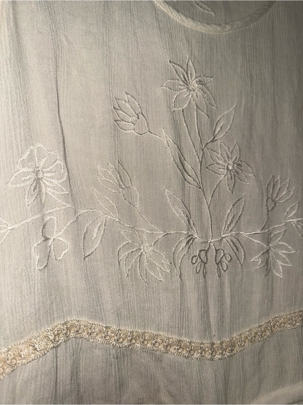 Light Cream/White Embroidered Ruffle Tank Top - Picture 2 of 4